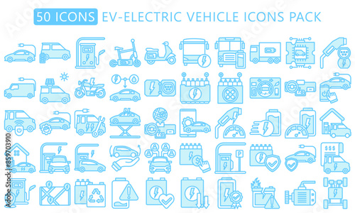 EV-Electric Vehicle dual-tone blue color icons pack, related to EV, electric vehicle and technology theme. use for modern concept, web and app development.