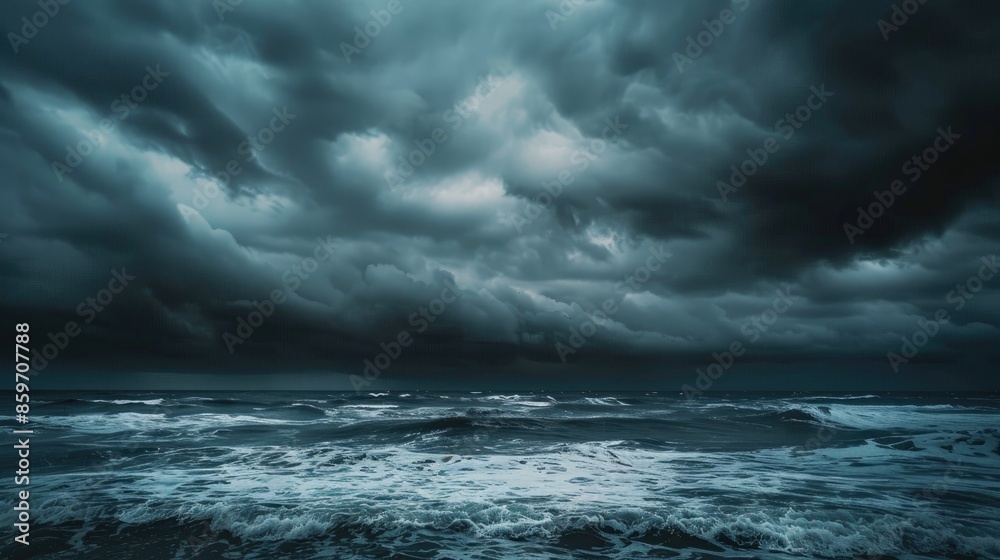 Fototapeta premium Dramatic Stormy Sky with Ocean Background Dark Toned Square Photo