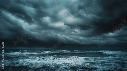 Dramatic Stormy Sky with Ocean Background Dark Toned Square Photo