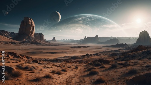 Alien mountains in the style of game art