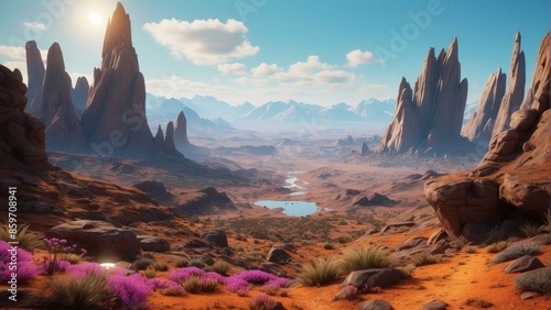 Alien mountains in the style of game art