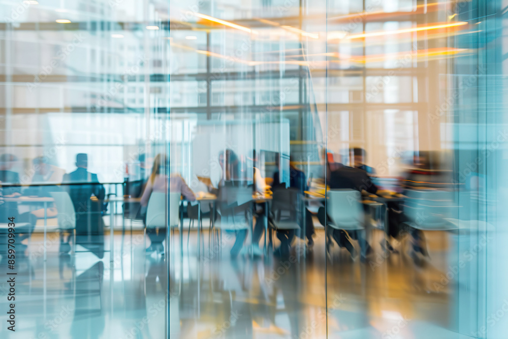 A blurry image of a group of people in a conference room A blurry image of a group of people in a conference room