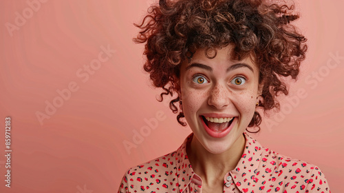 Young girl's emotional face on a simple background. A stunning portrait of youthfulness and innocence. photo