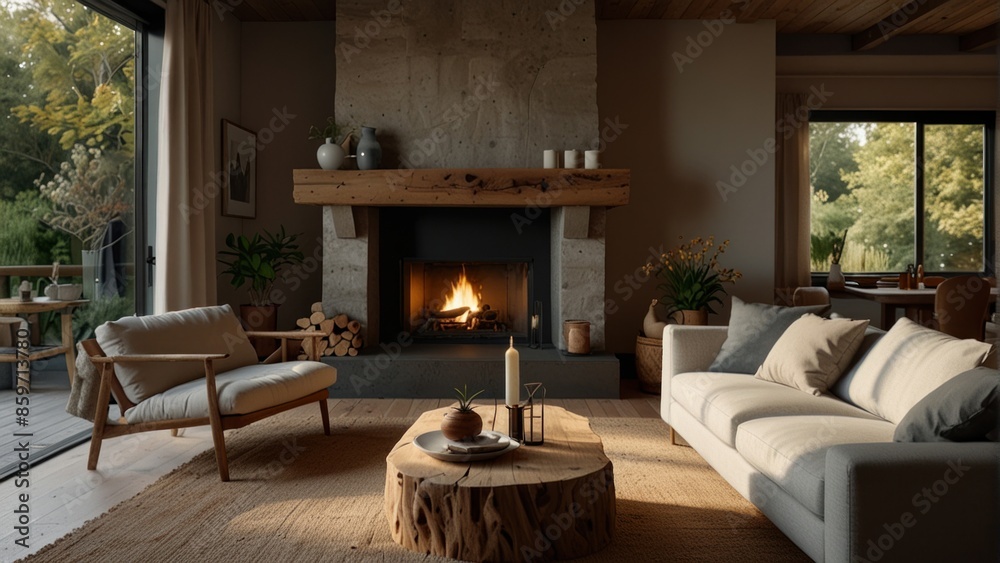 Minimalist living room with fireplace Minimalist living room with fireplace