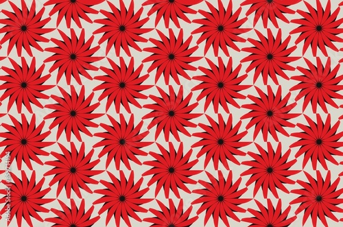 A red and white flower pattern with black and white flowers
