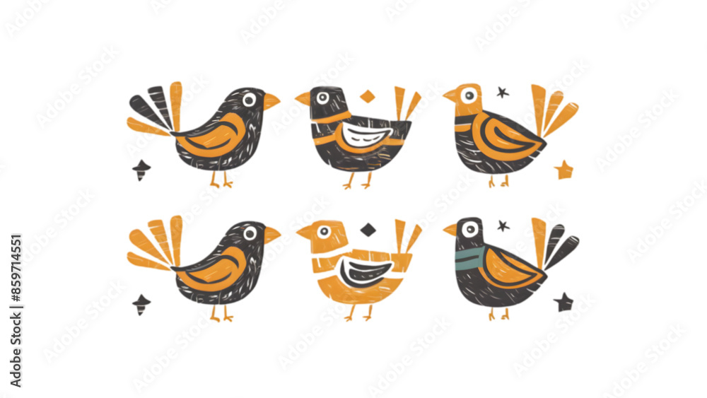 Obraz premium Grunge Doodle Bird Vector Set - Collection of Artistic, Hand-Drawn Bird Illustrations in Grunge Style