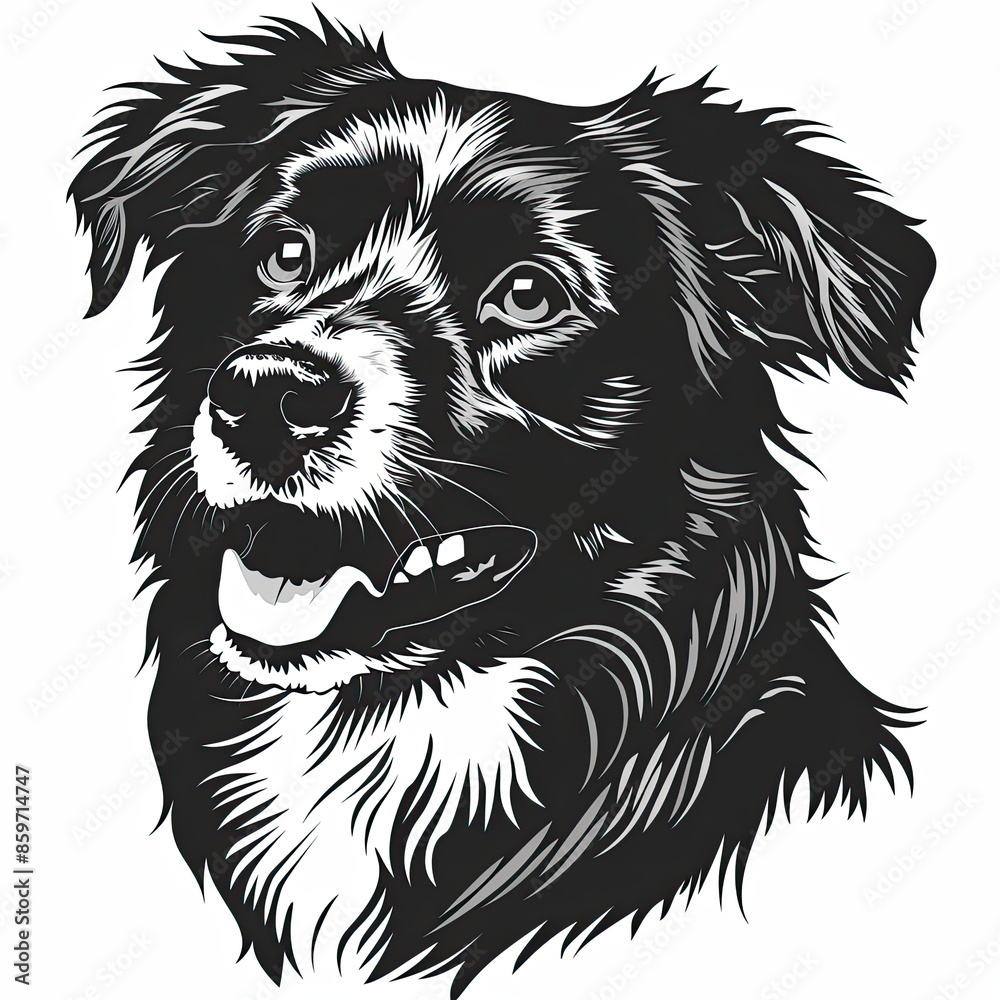 Obraz premium A black and white drawing of a Australian Shepherd dog