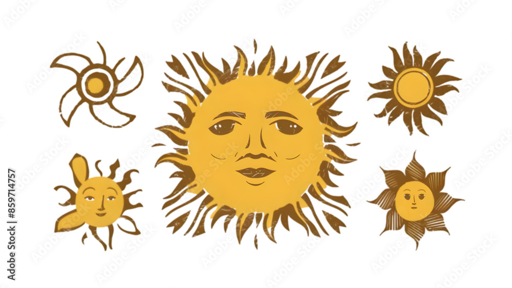 Grunge Sun Vector Set - Collection of 5 Artistic, Hand-Drawn Sun Illustrations Grunge Sun Vector Set - Collection of 5 Artistic, Hand-Drawn Sun Illustrations