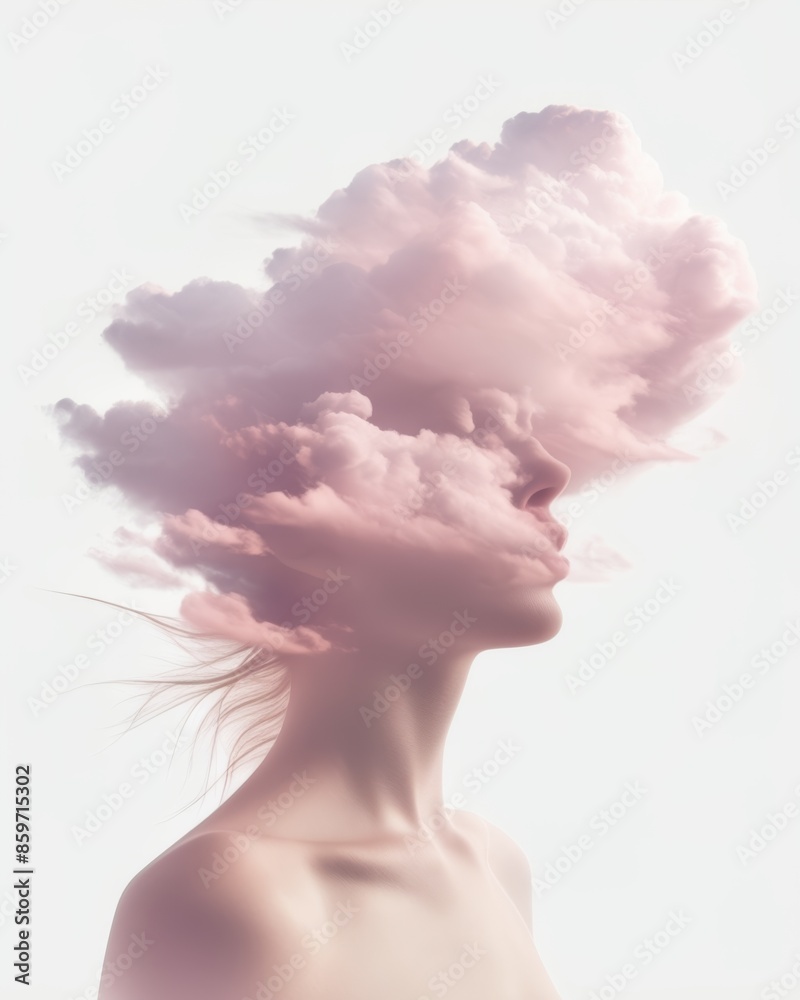 A woman's face is obscured by a cloud A woman's face is obscured by a cloud