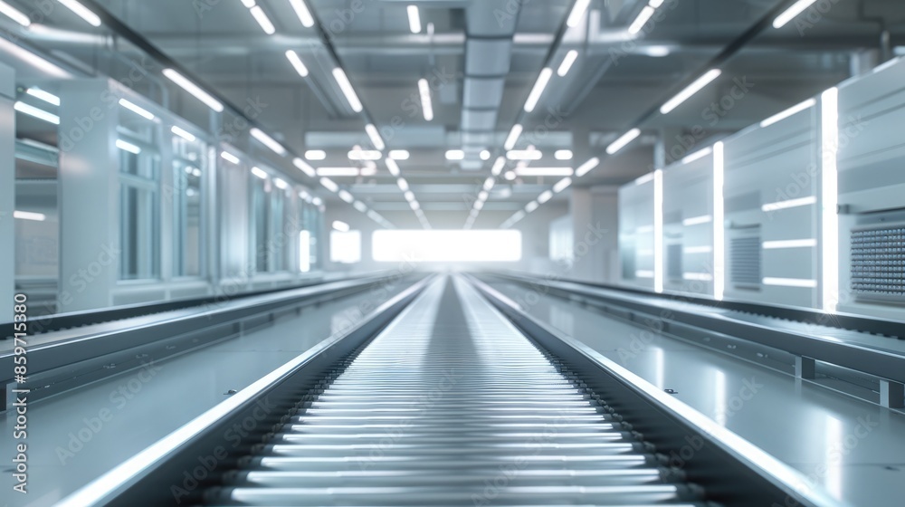 Modern automated production environment with conveyor belts moving finished PCBs. Fully Automated PCB Assembly Line Modern automated production environment with conveyor belts moving finished PCBs. Fully Automated PCB Assembly Line