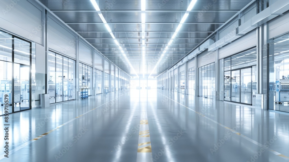 Modern factory floor with fully automated systems dedicated to the production of PCBs. Fully Automated PCB Assembly Line Modern factory floor with fully automated systems dedicated to the production of PCBs. Fully Automated PCB Assembly Line