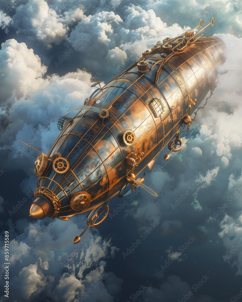 steampunk airship soaring through the clouds, intricate metal design with gears and propellers, high above the earth, surrounded by a dramatic sky steampunk airship soaring through the clouds, intricate metal design with gears and propellers, high above the earth, surrounded by a dramatic sky
