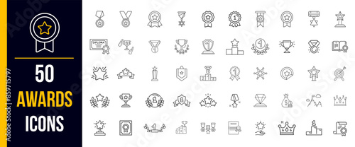 awards  icons in line style. award icon set containing badge, trophy, certificate, and more