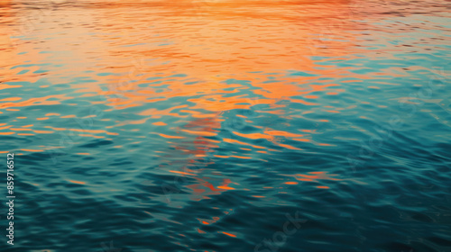 The water is blue and has a beautiful orange reflection