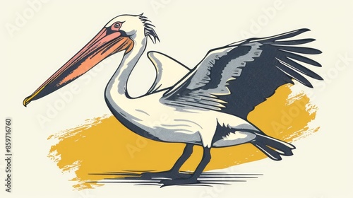 Colored pelican motif Hand drawn