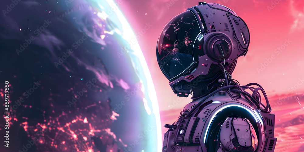 A futuristic robot exploring a new planet.
A futuristic robot exploring a new planet.