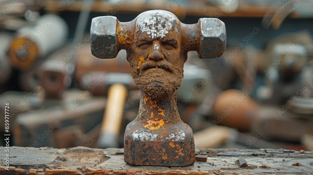 A Rusty Metal Man With a Hammer Head A Rusty Metal Man With a Hammer Head