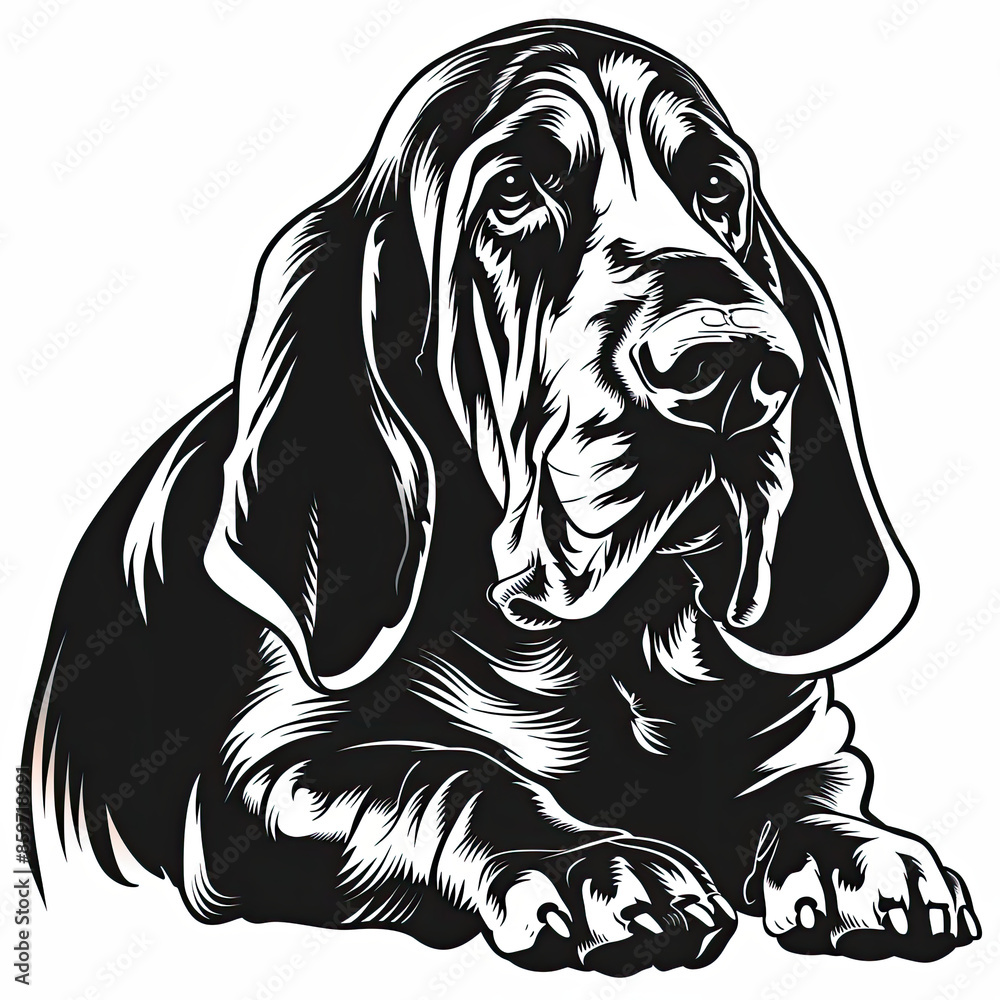 A black and white drawing of a Basset Hound dog A black and white drawing of a Basset Hound dog