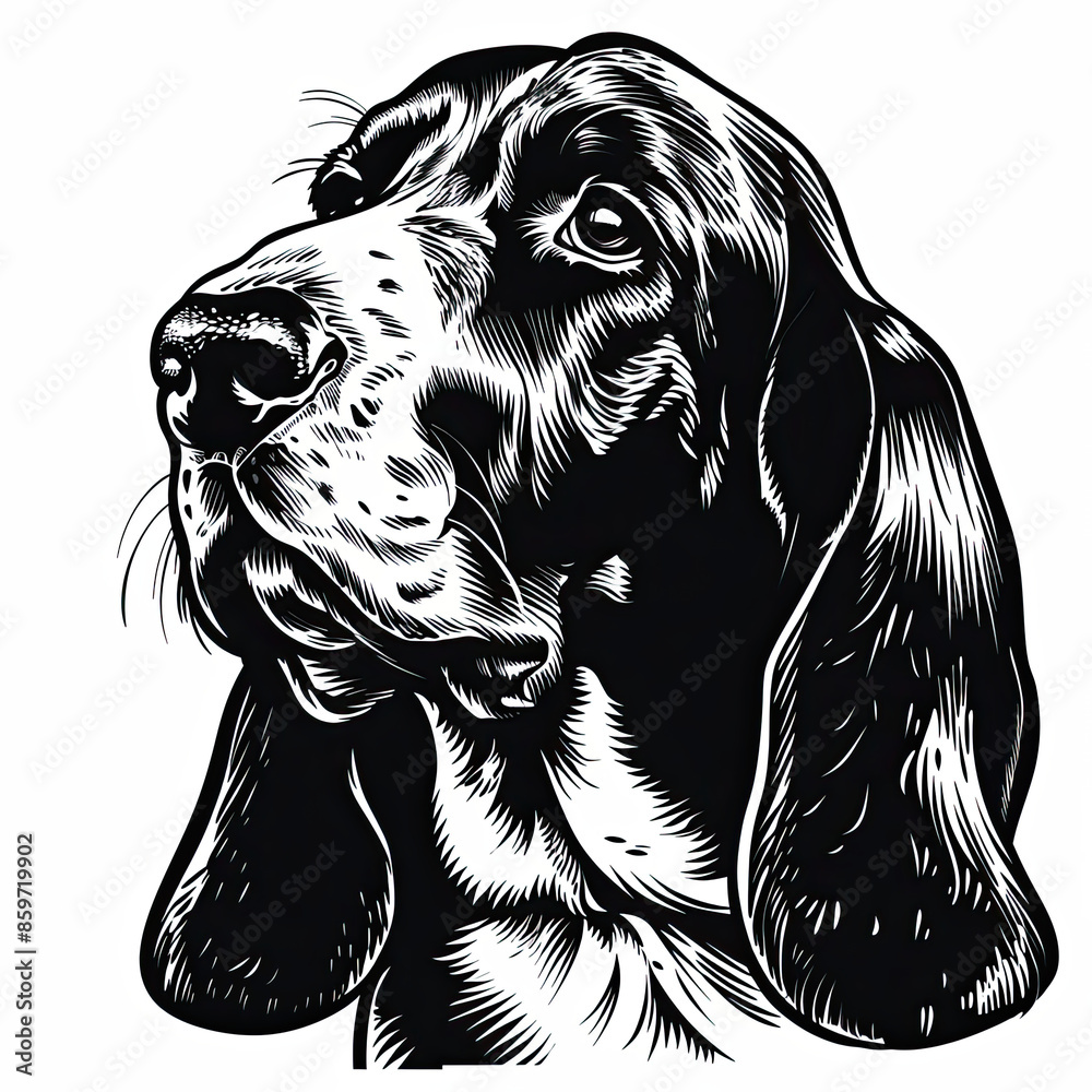 A black and white drawing of a Basset Hound dog A black and white drawing of a Basset Hound dog