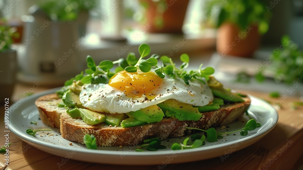 Delicious avocado toast with poached egg Delicious avocado toast with poached egg