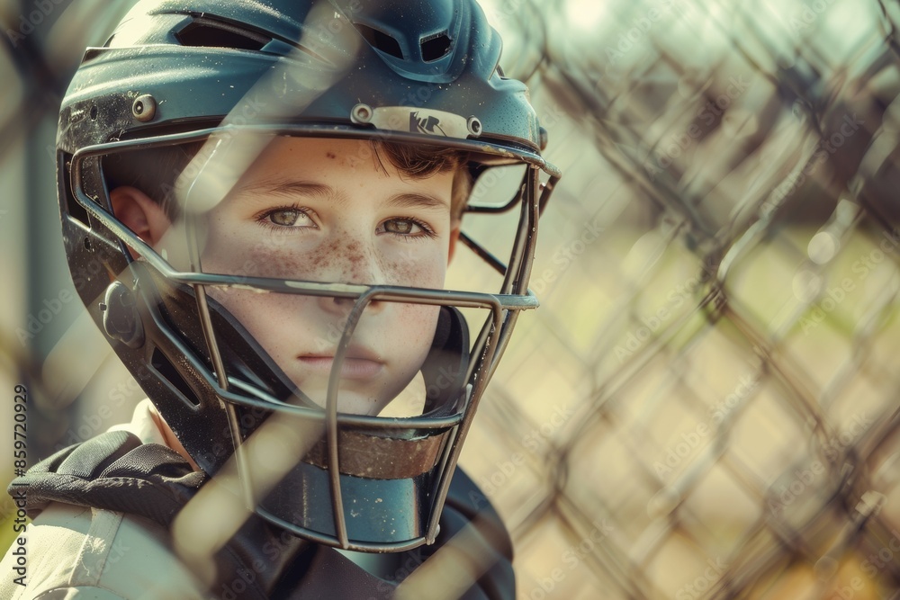 Ultra sharp image capturing young teen boy fully engaged in game of baseball on playground, donning Ultra sharp image capturing young teen boy fully engaged in game of baseball on playground, donning
