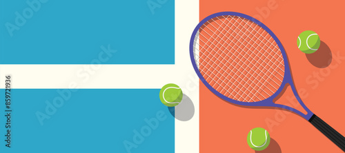 stands on tennis court with tennis racket and tennis ball