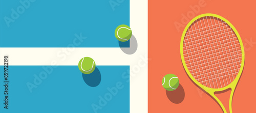 stands on tennis court with tennis racket and tennis ball