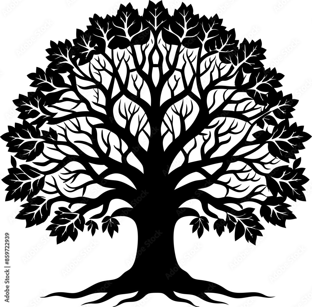 Obraz premium Oak Tree Silhouette on a white vector illustration