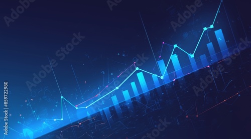 A blue stock market graph with an upward trend on a dark background photo