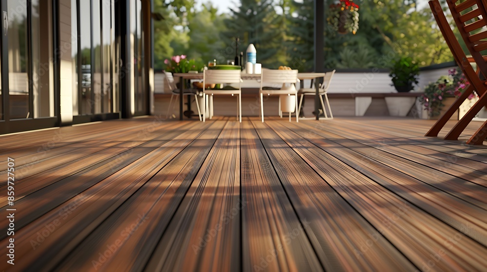 outdoor deck made from composite wood that uses recycled plastic and wood fibers, furnished with chairs crafted from recycled milk jugs outdoor deck made from composite wood that uses recycled plastic and wood fibers, furnished with chairs crafted from recycled milk jugs