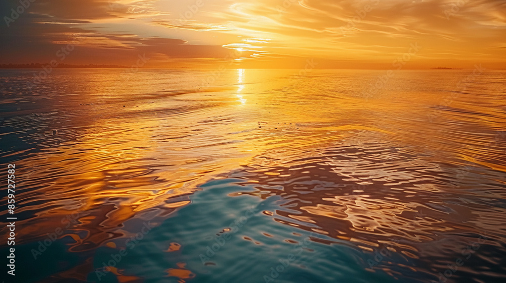 Golden sky reflects on tranquil waters at dusk, AI Generative Golden sky reflects on tranquil waters at dusk, AI Generative