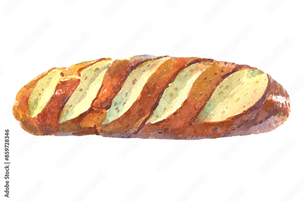 Watercolor illustration of fresh loaf of bread. Watercolor illustration of fresh loaf of bread.