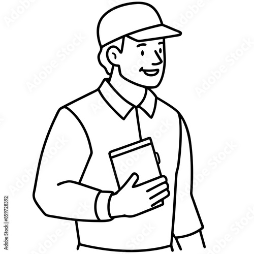 A coach with a playbook line art silhouette vector illustration