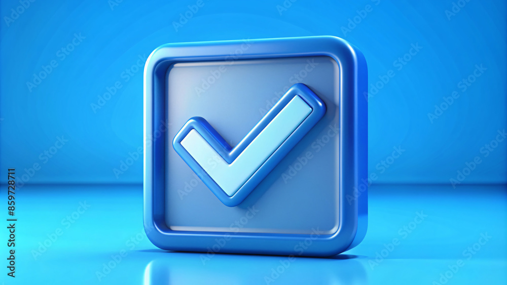 Modern 3D render model illustration of a blue checkmark symbol in a square shape, checkmark design grafic resource isolated Modern 3D render model illustration of a blue checkmark symbol in a square shape, checkmark design grafic resource isolated