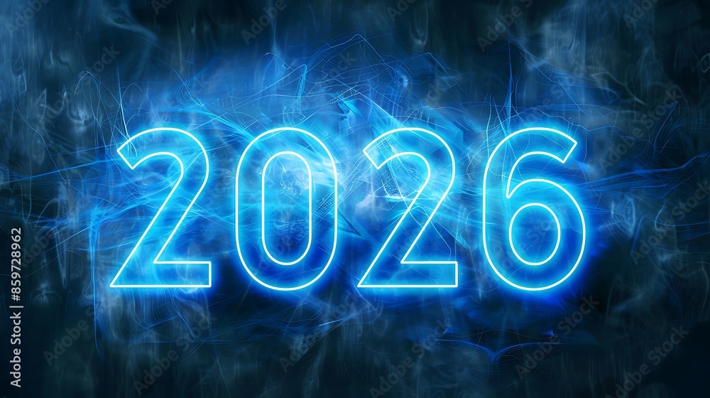 "2026" on an empty solid background with bright blue color, in a ...