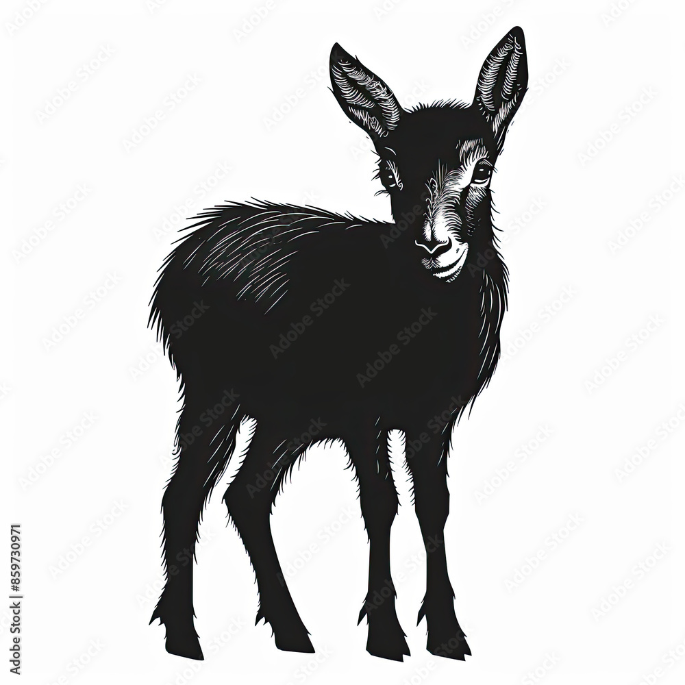 Fototapeta premium A black and white drawing of a baby goat