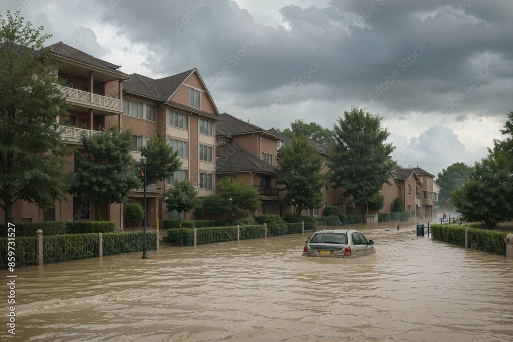 Obraz premium Torrential rains causing widespread flooding