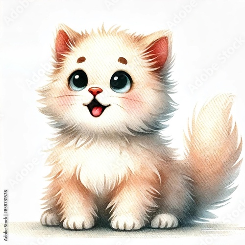 Adorable Cartoon Kitten with Rosy Cheeks 