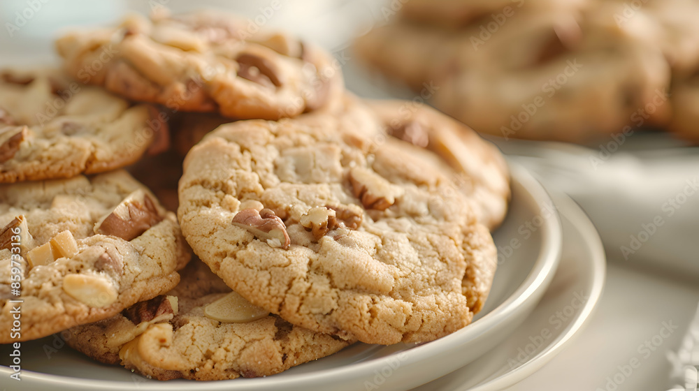 A plate of warm fast food cookies with a crispy exterior and chewy interior A plate of warm fast food cookies with a crispy exterior and chewy interior