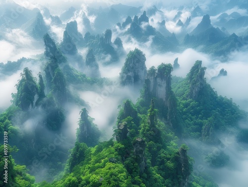 Majestic Zhangjiajie National Forest Park: Stunning Rock Formations and Lush Greenery photo