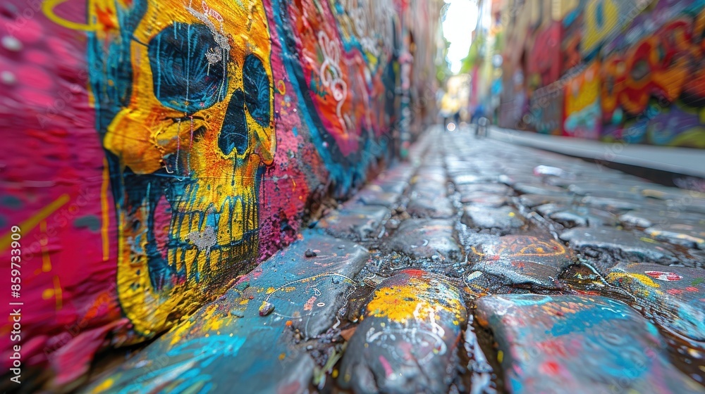Fototapeta premium Vibrant Melbourne Street Art: Texture and Color Explosion in Urban Graffiti