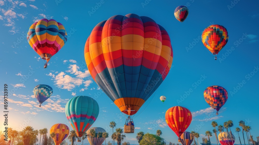 Obraz premium Vibrant Hot Air Balloon Extravaganza: A Spectacular Festival of Colorful Balloons Soaring in the Sky