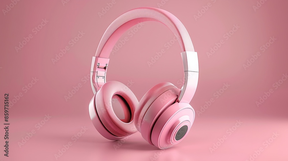 Pink Wireless Headphones on Pink Background Pink Wireless Headphones on Pink Background