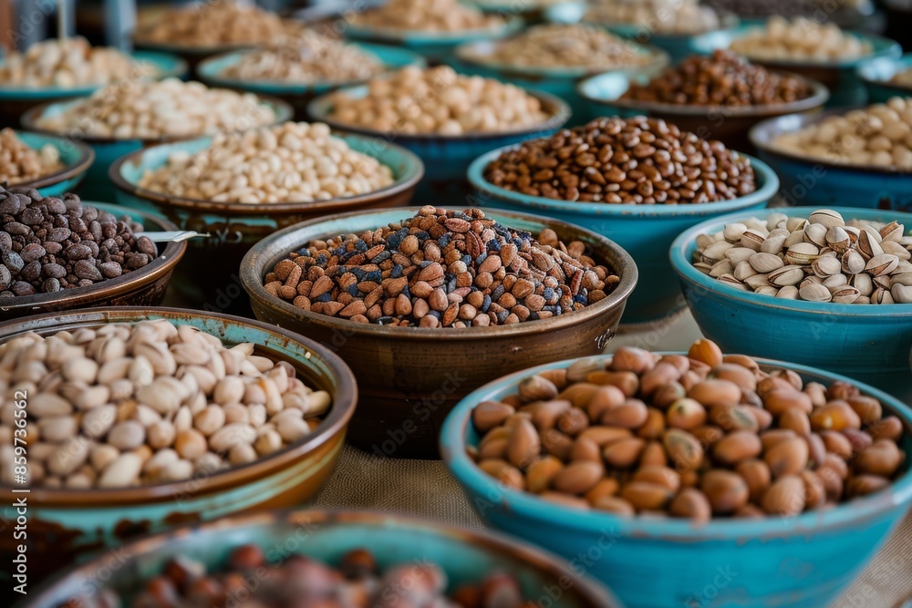 Array of nuts displayed on a table symbolizes importance healthy eating and balanced nutrition Array of nuts displayed on a table symbolizes importance healthy eating and balanced nutrition