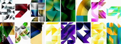 Triangles and circles abstract shapes templates set