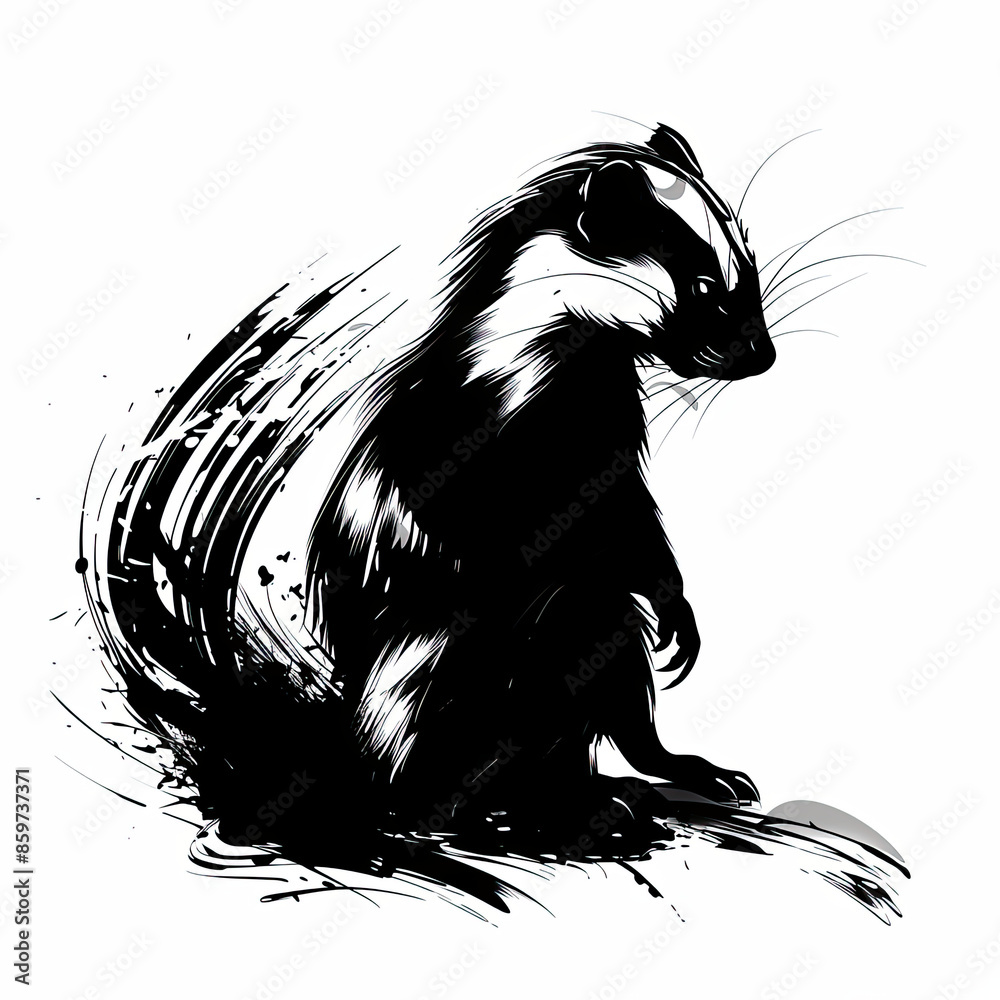 A black and white drawing of a badger on a white background A black and white drawing of a badger on a white background