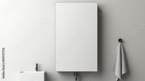 A sleek, modern bathroom setup featuring a blank canvas on a wall, ideal for mockups.