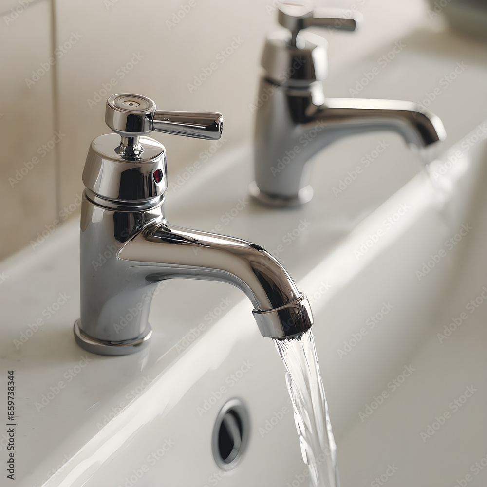 Tap with running water at a wash basin Tap with running water at a wash basin