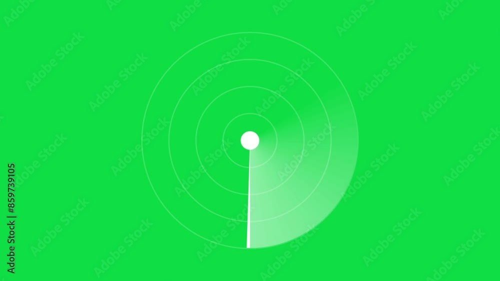 White radar screen loop animation on chroma key green screen alpha channel background