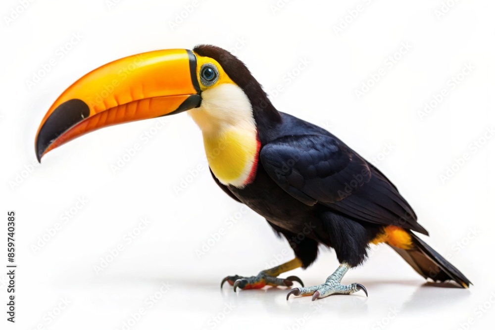 Fototapeta premium Toucan toco beak open, Ramphastos toco, isolated on white.
